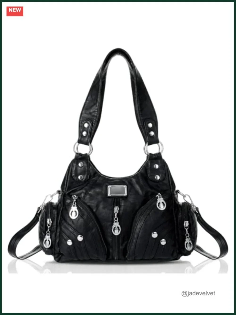 Y2K Hobo Vegan Leather Multi-Pocket Satchel Purse Handbag Goth Punk Crossbody